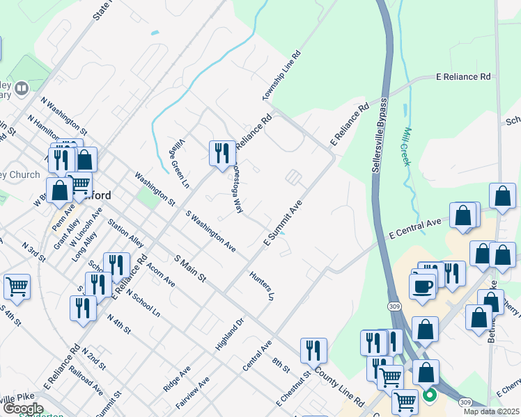 map of restaurants, bars, coffee shops, grocery stores, and more near 509 Heather Drive in Telford