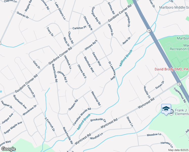 map of restaurants, bars, coffee shops, grocery stores, and more near 22 Manitoba Way in Marlboro