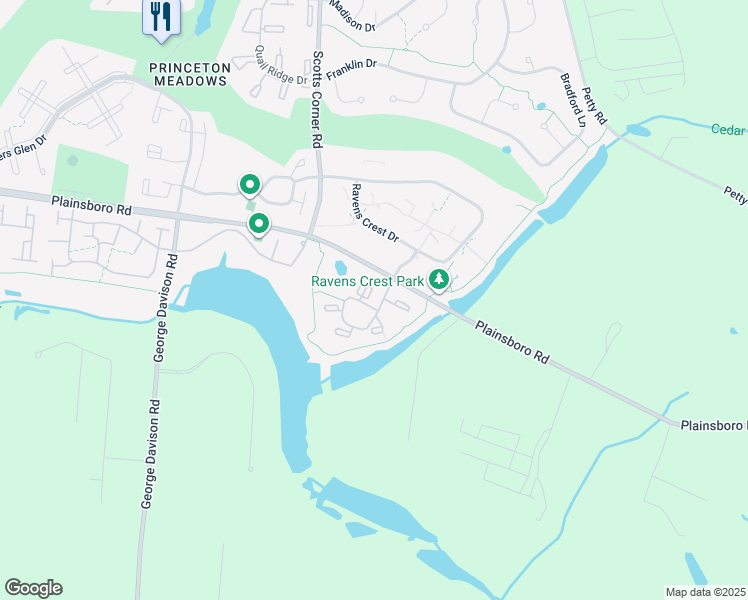 map of restaurants, bars, coffee shops, grocery stores, and more near 2202 Aspen Drive in Plainsboro Township