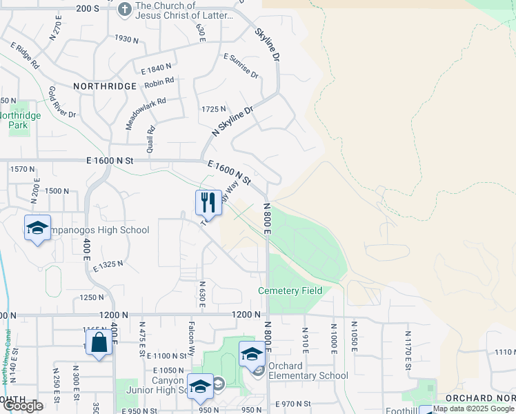 map of restaurants, bars, coffee shops, grocery stores, and more near 709 Technology Way in Orem