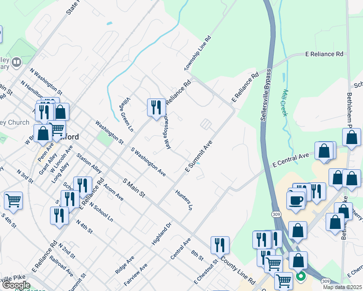map of restaurants, bars, coffee shops, grocery stores, and more near 509 Heather Drive in Telford