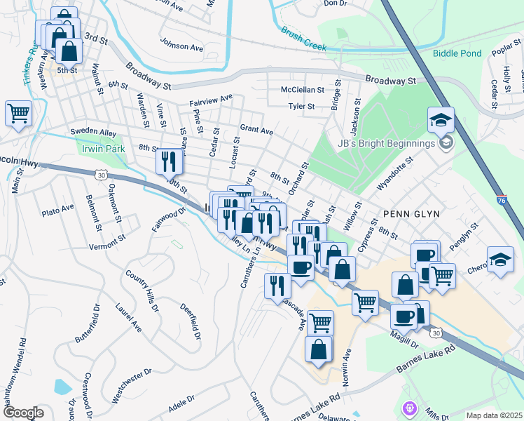 map of restaurants, bars, coffee shops, grocery stores, and more near 1106 9th Avenue in Irwin