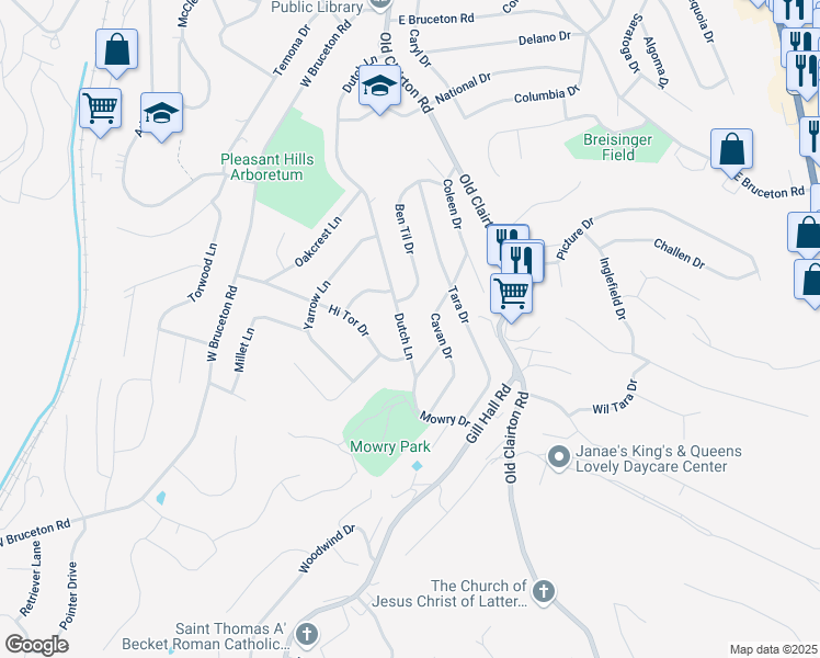 map of restaurants, bars, coffee shops, grocery stores, and more near 327 Dutch Lane in Pittsburgh
