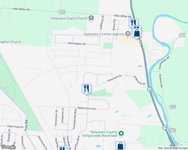 map of restaurants, bars, coffee shops, grocery stores, and more near 932 Executive Boulevard in Delaware