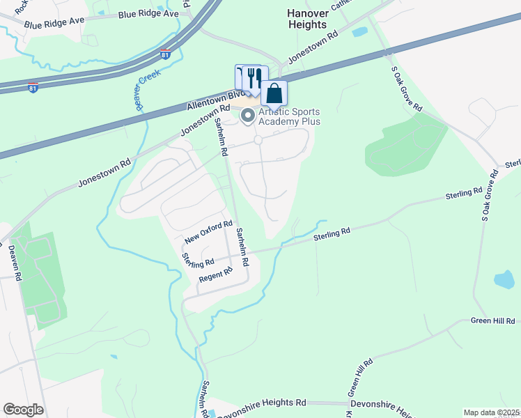 map of restaurants, bars, coffee shops, grocery stores, and more near 402 Bradley Court in Harrisburg