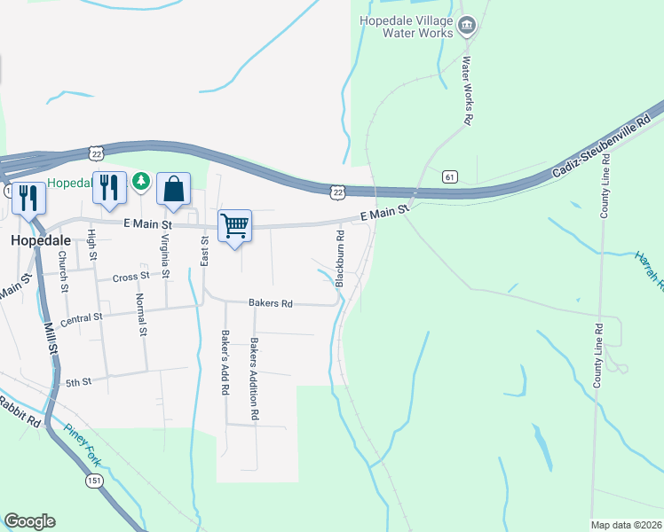 map of restaurants, bars, coffee shops, grocery stores, and more near 310 Blackburn Road in Hopedale