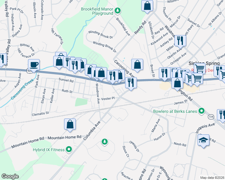 map of restaurants, bars, coffee shops, grocery stores, and more near 4008 Penn Avenue in Sinking Spring