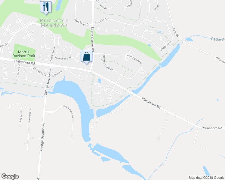 map of restaurants, bars, coffee shops, grocery stores, and more near 512 Aspen Drive in Plainsboro Township