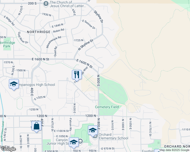 map of restaurants, bars, coffee shops, grocery stores, and more near 750 Technology Avenue in Orem