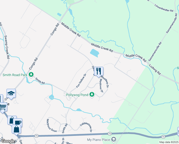 map of restaurants, bars, coffee shops, grocery stores, and more near 115 Fox Hollow Drive in Gilbertsville