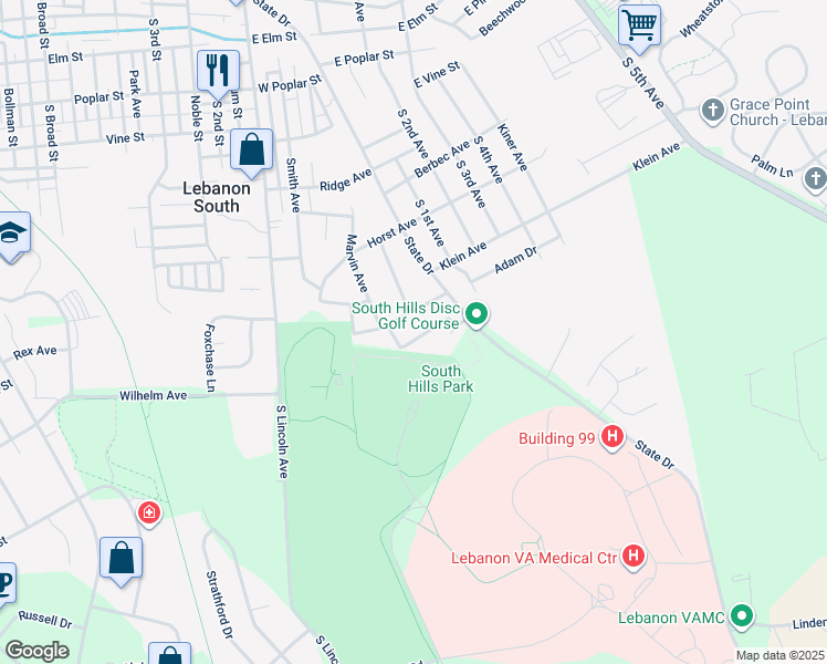 map of restaurants, bars, coffee shops, grocery stores, and more near 15 Pine Avenue in Lebanon