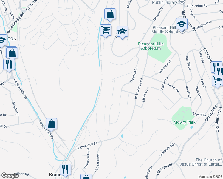 map of restaurants, bars, coffee shops, grocery stores, and more near 528 Brushglen Lane in Pittsburgh