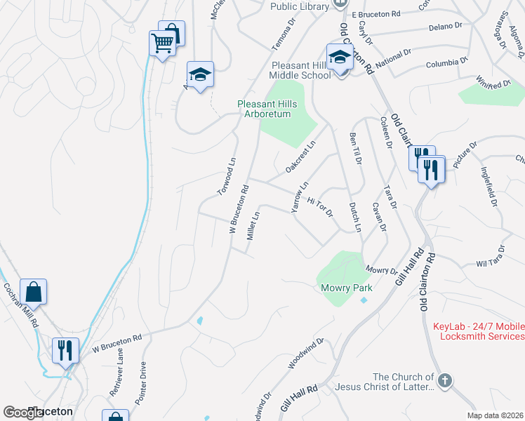 map of restaurants, bars, coffee shops, grocery stores, and more near 323 Millet Lane in Pittsburgh