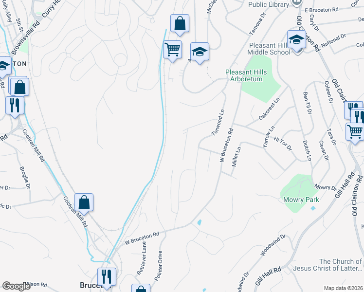 map of restaurants, bars, coffee shops, grocery stores, and more near 528 Brushglen Lane in Pittsburgh