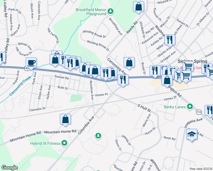 map of restaurants, bars, coffee shops, grocery stores, and more near 4008 Penn Avenue in Sinking Spring