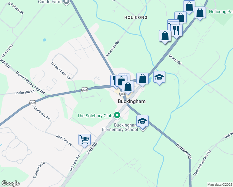 map of restaurants, bars, coffee shops, grocery stores, and more near 2543 Bogarts Tavern Rd in Doylestown