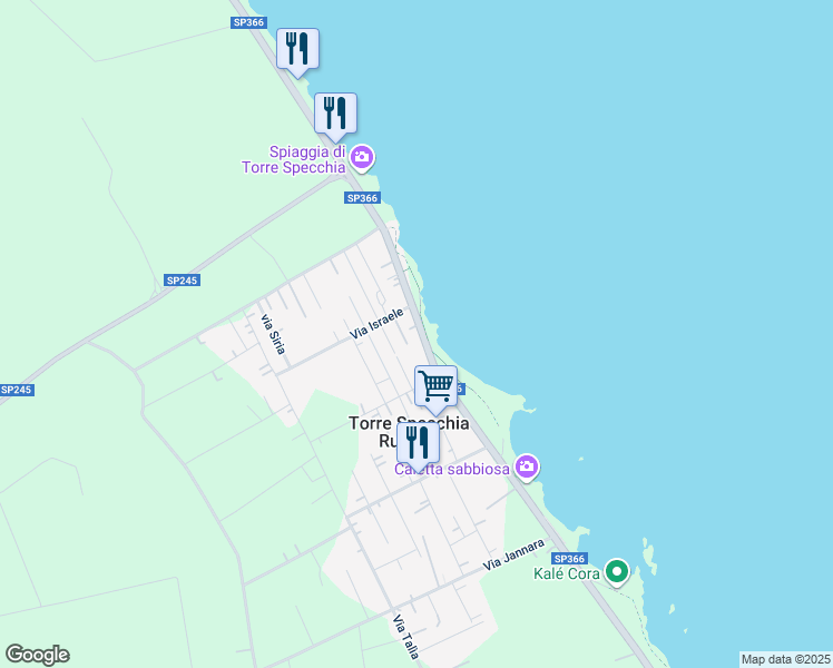 map of restaurants, bars, coffee shops, grocery stores, and more near 21 SP366 in Torre Specchia Ruggeri