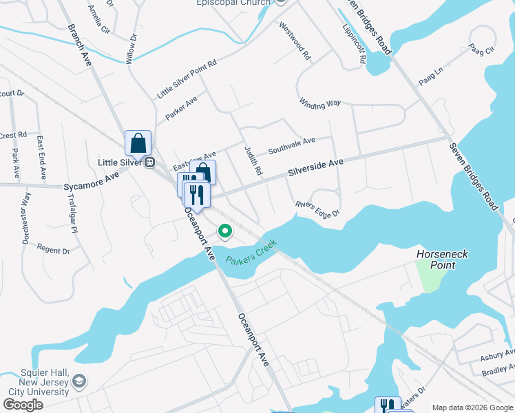 map of restaurants, bars, coffee shops, grocery stores, and more near 26 Edgewood Avenue in Little Silver