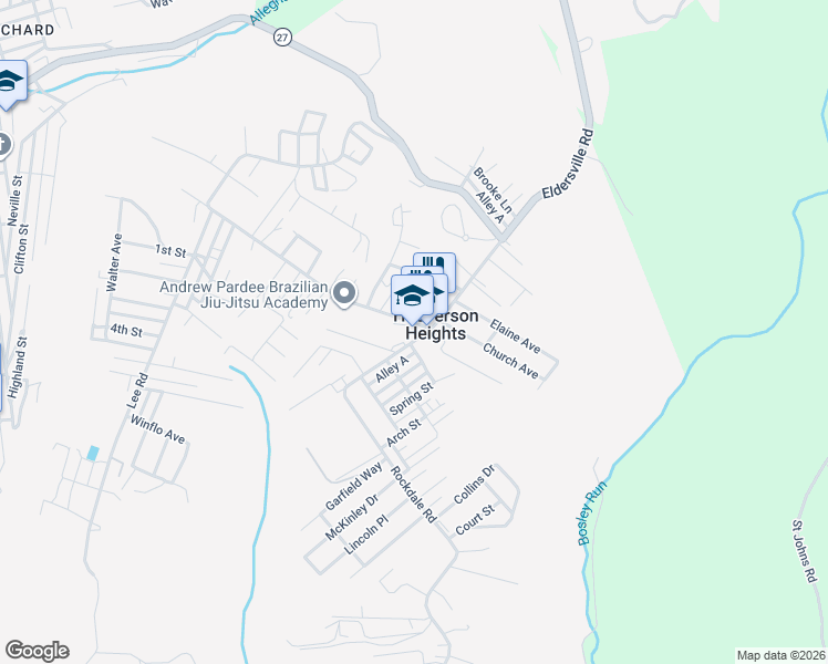 map of restaurants, bars, coffee shops, grocery stores, and more near 206 Rockdale Road in Follansbee