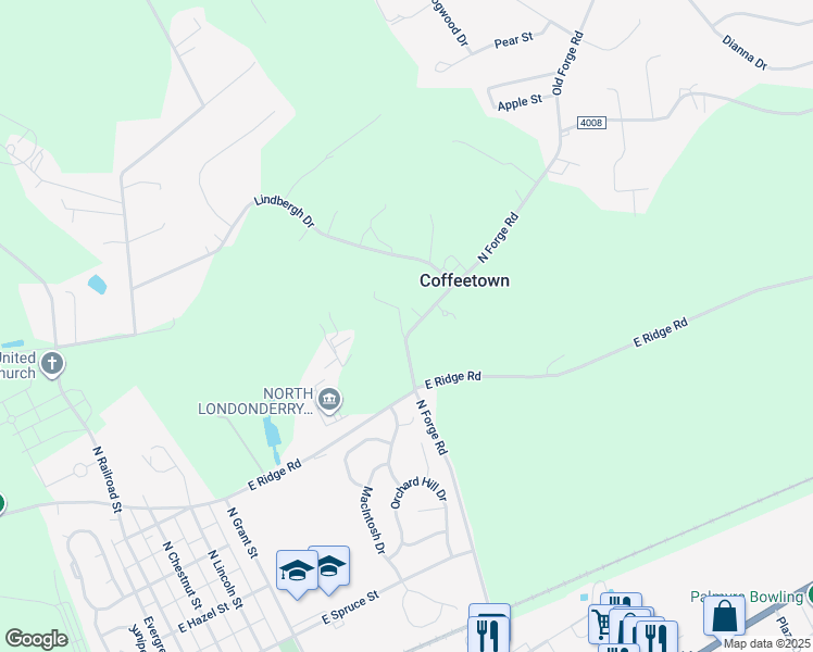 map of restaurants, bars, coffee shops, grocery stores, and more near 809 North Forge Road in Palmyra