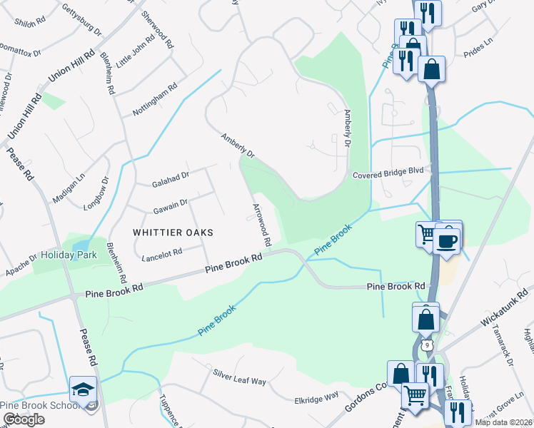 map of restaurants, bars, coffee shops, grocery stores, and more near 102 Arrowood Road in Manalapan Township
