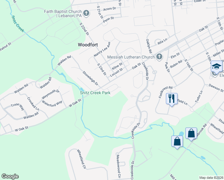 map of restaurants, bars, coffee shops, grocery stores, and more near 110 Allwein Drive in Lebanon