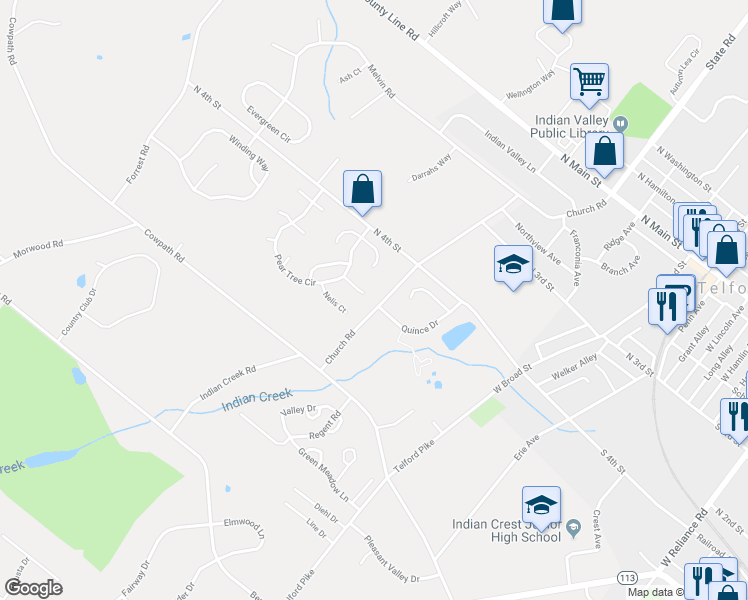 map of restaurants, bars, coffee shops, grocery stores, and more near 188 Comice Ct in Telford