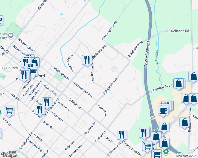 map of restaurants, bars, coffee shops, grocery stores, and more near 509 Heather Drive in Telford