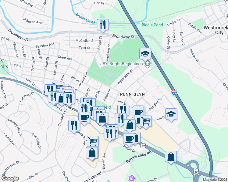 map of restaurants, bars, coffee shops, grocery stores, and more near 1508 Pennsylvania Avenue in Irwin