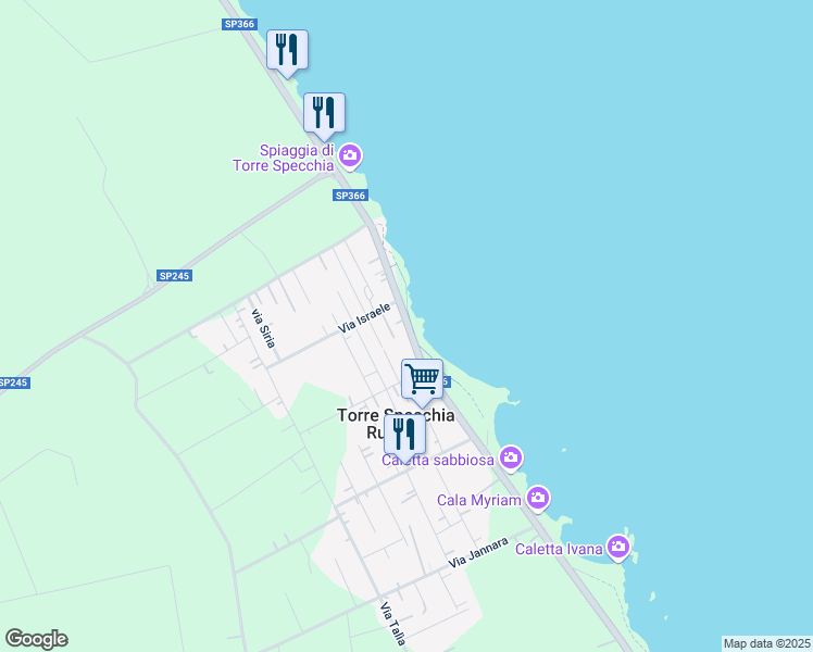 map of restaurants, bars, coffee shops, grocery stores, and more near 21 SP366 in Torre Specchia Ruggeri
