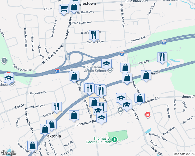 map of restaurants, bars, coffee shops, grocery stores, and more near 6106 Seibert Street in Harrisburg