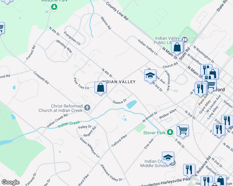 map of restaurants, bars, coffee shops, grocery stores, and more near 128 Cobbler Court in Telford