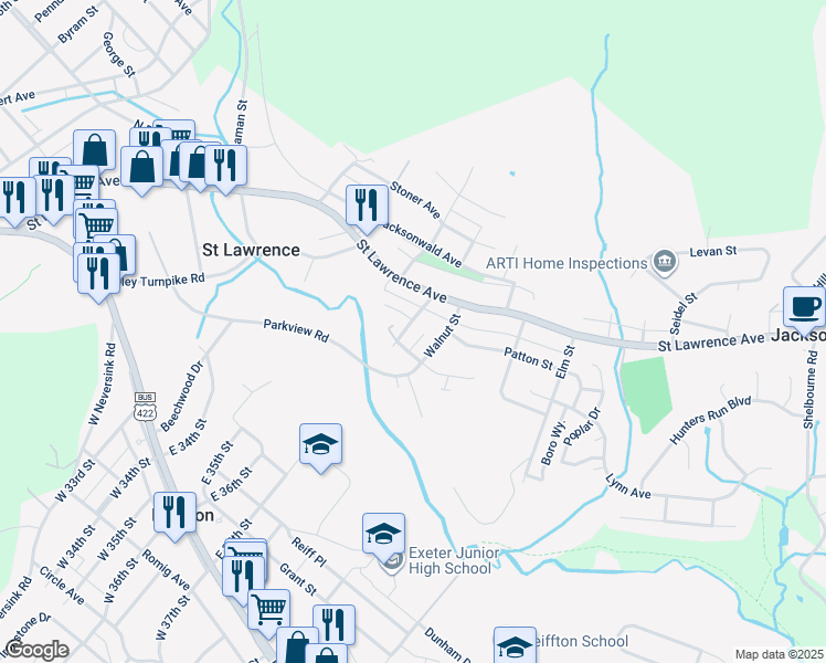 map of restaurants, bars, coffee shops, grocery stores, and more near 43 Brumbach Street in Reading