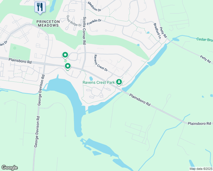 map of restaurants, bars, coffee shops, grocery stores, and more near 108 Aspen Drive in Plainsboro Township