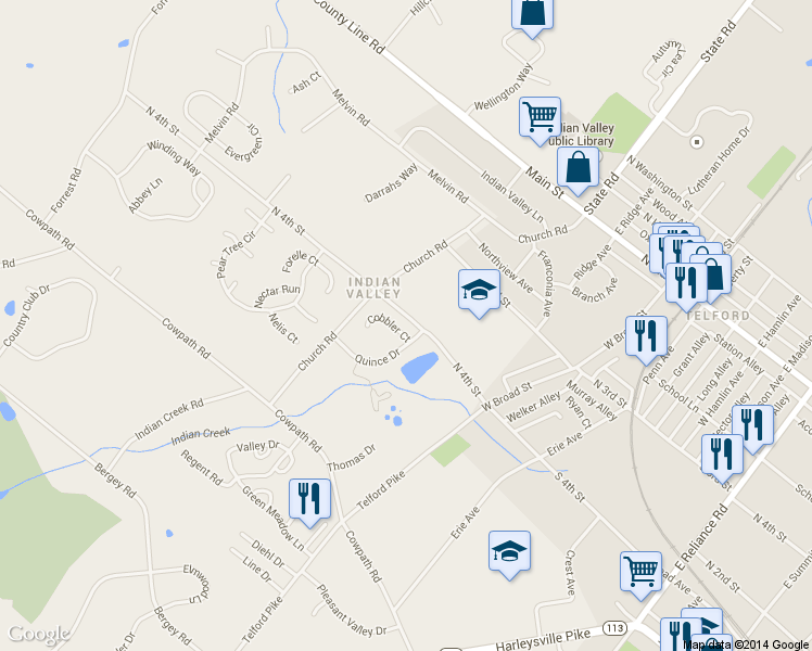 map of restaurants, bars, coffee shops, grocery stores, and more near 103 Cobbler Ct in Telford