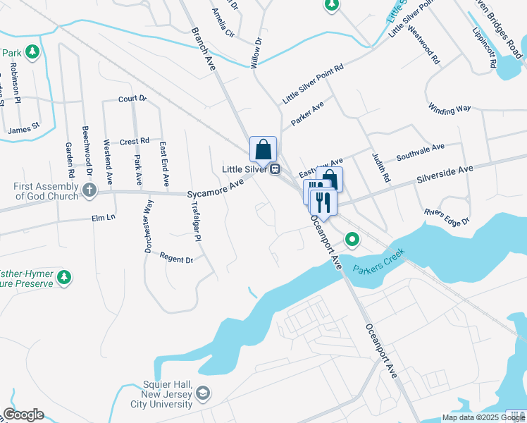 map of restaurants, bars, coffee shops, grocery stores, and more near 20 Whitesands Way in Little Silver