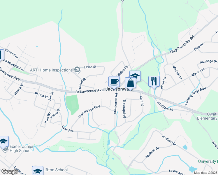 map of restaurants, bars, coffee shops, grocery stores, and more near 4217 Saint Lawrence Avenue in Reading