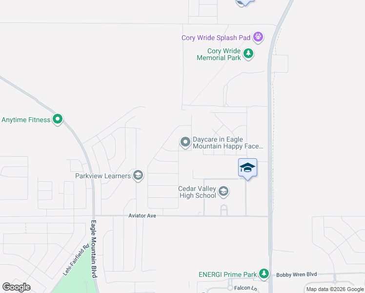 map of restaurants, bars, coffee shops, grocery stores, and more near Pony Express Pkwy in Eagle Mountain