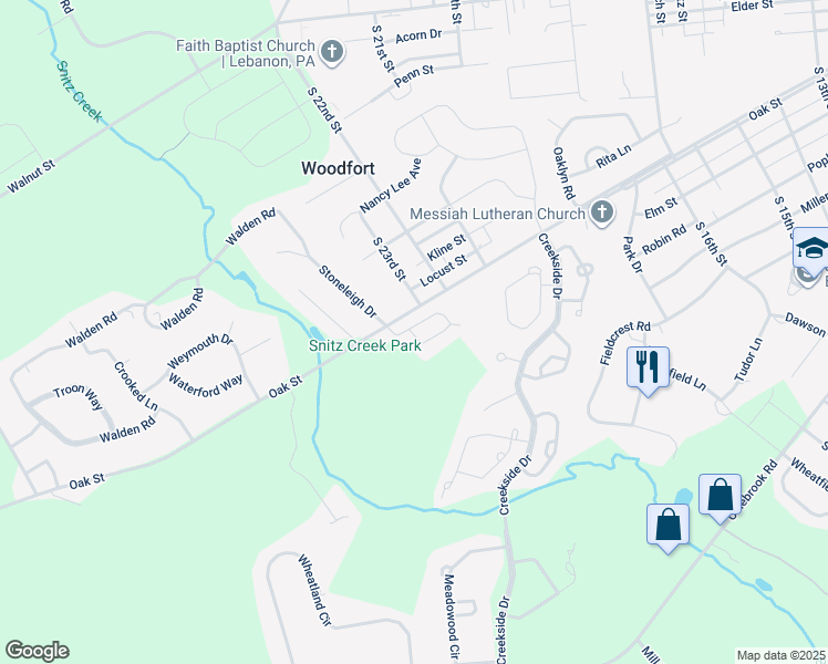 map of restaurants, bars, coffee shops, grocery stores, and more near 109 Allwein Drive in Lebanon