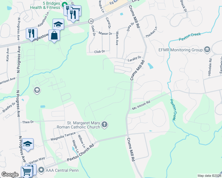 map of restaurants, bars, coffee shops, grocery stores, and more near 3229 Citation Drive in Harrisburg
