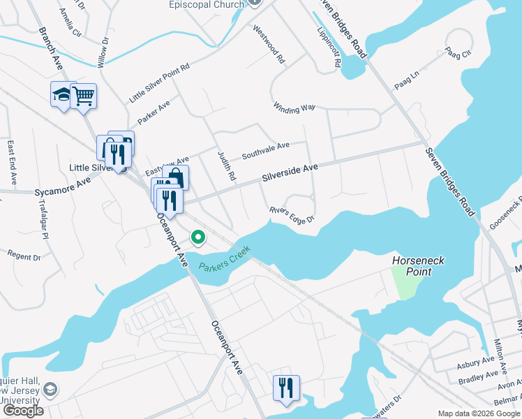 map of restaurants, bars, coffee shops, grocery stores, and more near 35 Sunnylands Court in Little Silver