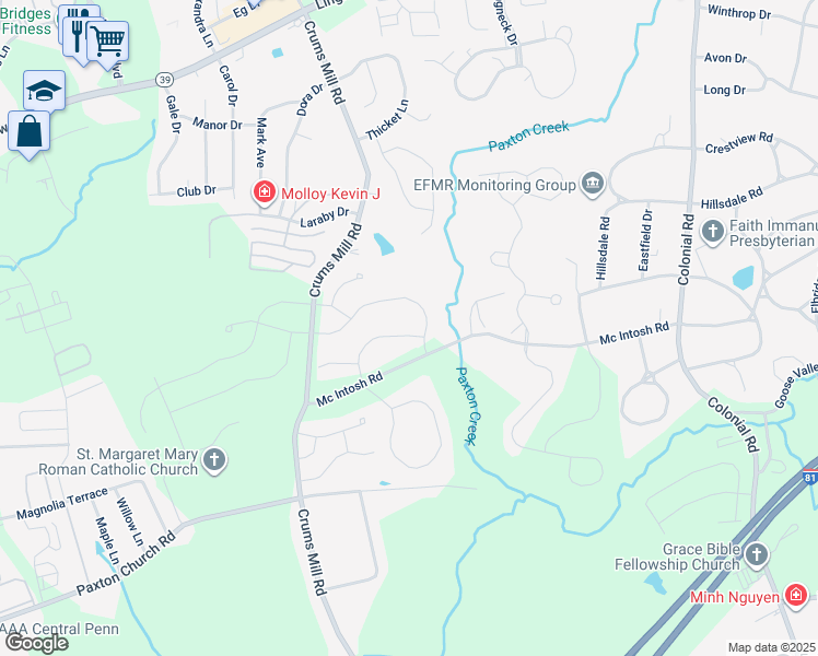 map of restaurants, bars, coffee shops, grocery stores, and more near 3928 Seattle Slew Drive in Harrisburg