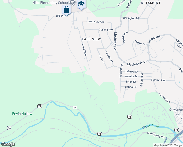 map of restaurants, bars, coffee shops, grocery stores, and more near 216 West Boulevard in Mingo Junction
