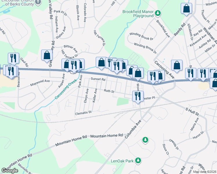 map of restaurants, bars, coffee shops, grocery stores, and more near 45 Wynnewood Avenue in Sinking Spring