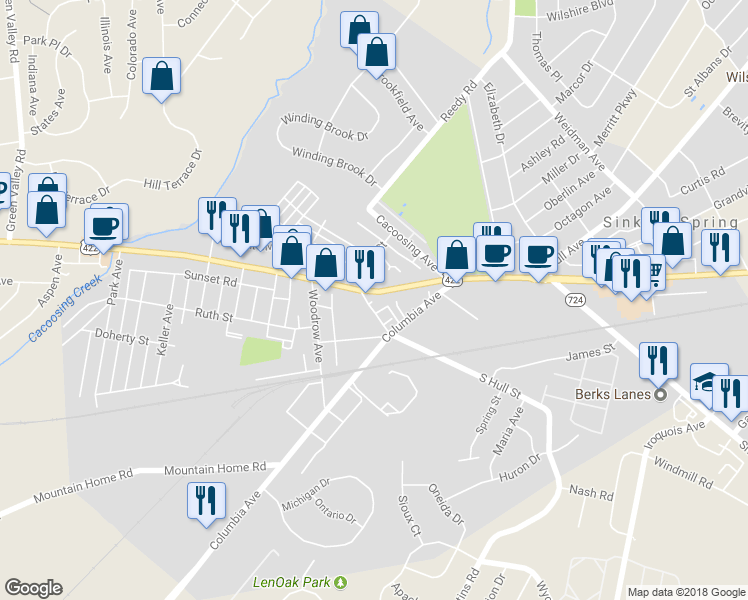 map of restaurants, bars, coffee shops, grocery stores, and more near 3992 Penn Avenue in Reading