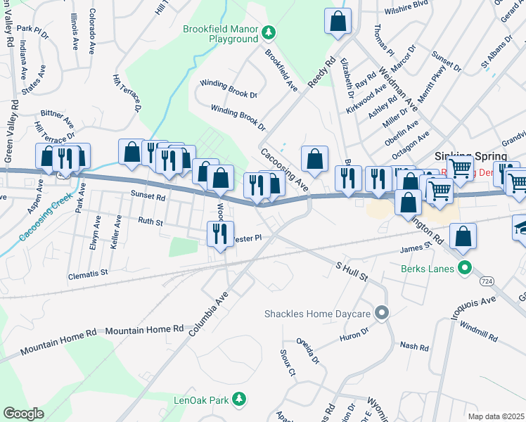 map of restaurants, bars, coffee shops, grocery stores, and more near 3992 Penn Avenue in Sinking Spring