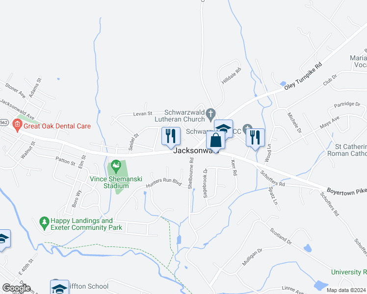 map of restaurants, bars, coffee shops, grocery stores, and more near 4219 Saint Lawrence Avenue in Reading