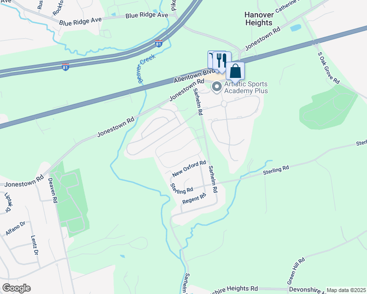 map of restaurants, bars, coffee shops, grocery stores, and more near 6959 Derrick Drive in Dauphin County