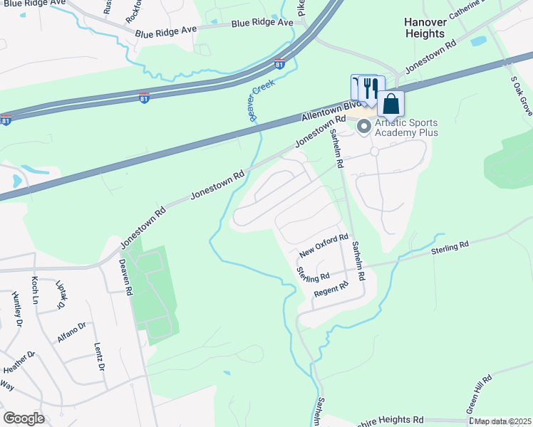 map of restaurants, bars, coffee shops, grocery stores, and more near 24 Meadow Run Place in Harrisburg