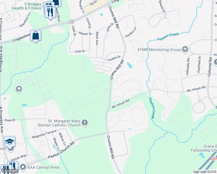 map of restaurants, bars, coffee shops, grocery stores, and more near 3302 Citation Drive in Harrisburg